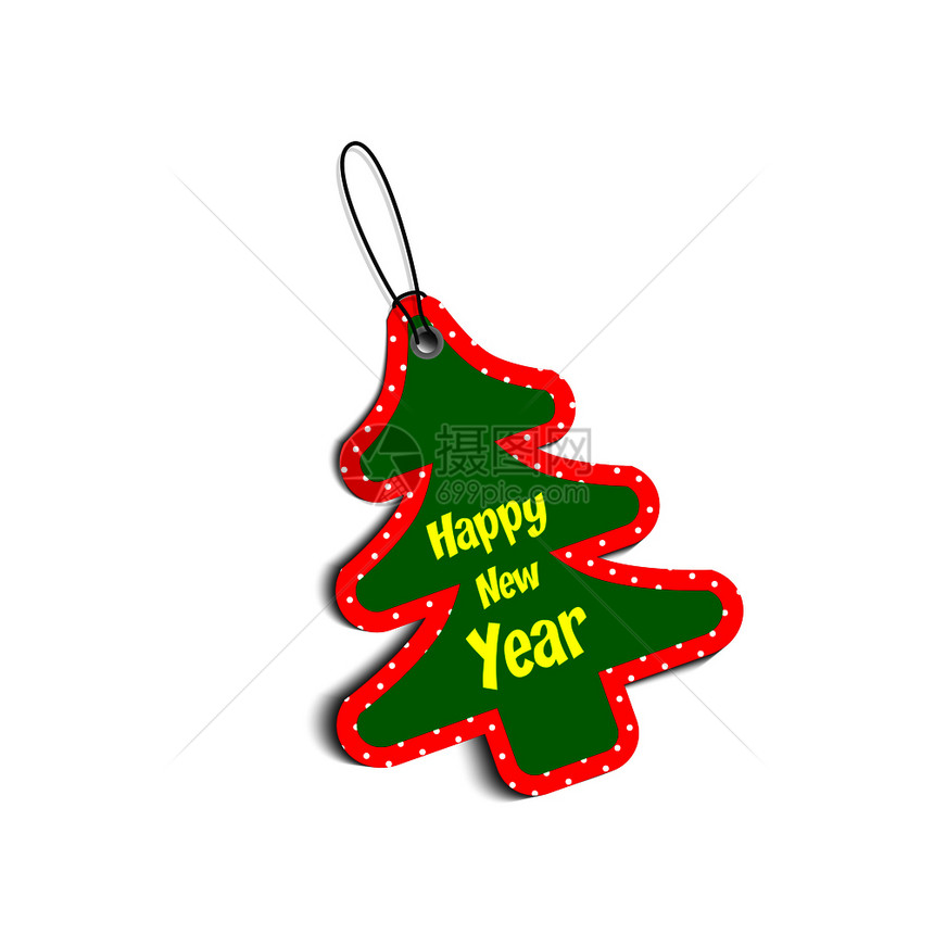 纸上写着圣诞树绿色和红上面有绳索和空白背景的阴影图片