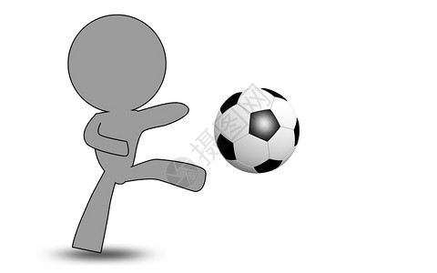 踢足球卡通玩木偶踢足球孤立在白色背景上3D翻接背景