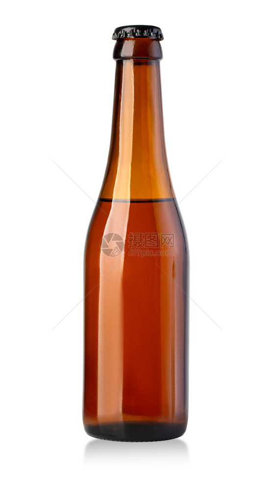 棕色啤酒瓶白孤立有剪切路径图片