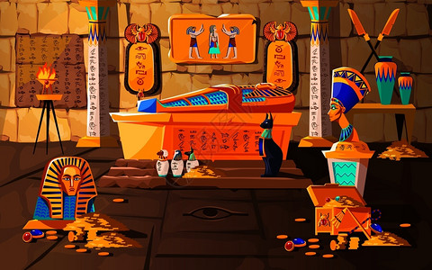 埃及猫古埃及代法老漫画矢量图插画
