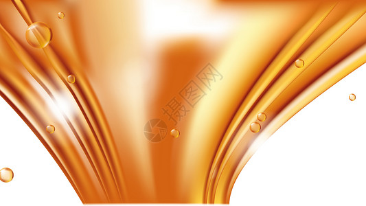 促销海报流体橙色流动的金液体矢量抽象背景有飞滴的油质流蜂蜜或体以及白色的轻质元素化妆品或销售横幅传单的模板橙色流动的金液体抽象矢量背景