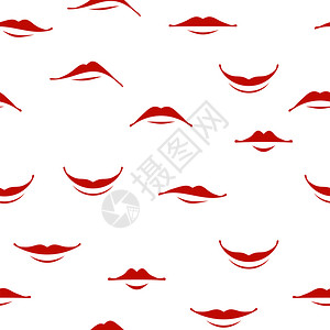 白色背景上孤立的无纸笑唇缝模式一套红女嘴不同的面部表达方式不同的面部表达方式对口腔护理的人类意识卡通微笑唇无缝模式红女嘴面部表达背景图片