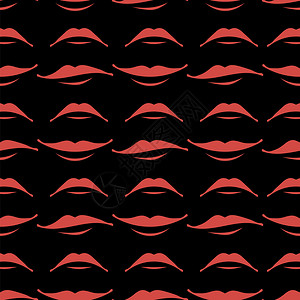 黑色背景上孤立的无卡通笑唇缝模式一套红女嘴收集不同的面状表达方式对口腔护理的人类意识卡通微笑唇无缝模式红女嘴口腔护理背景图片
