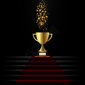 金色震撼颁奖颁奖仪式矢量图示配有红地毯的彩色讲台插画