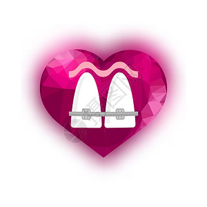 具有粉红心牙科护理背景口腔治疗有粉红心的医疗胸牙图标图片