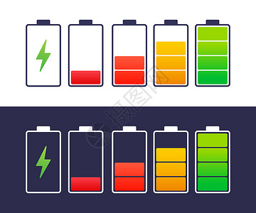 电池电芯完全充电的池智能手机一套电池充水平指示器矢量插图背景