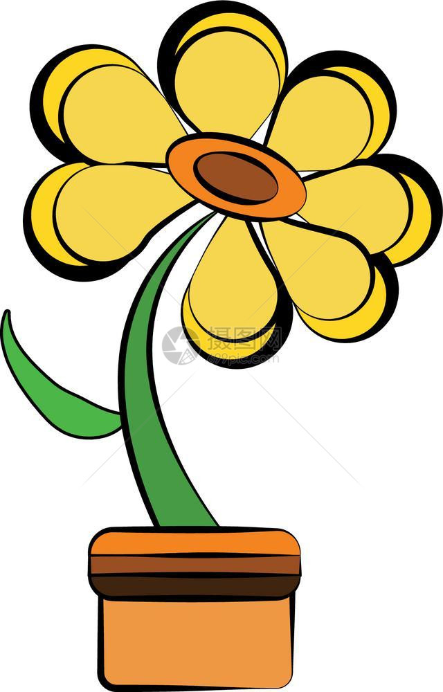 花瓶里的黄色小花矢量元素图片