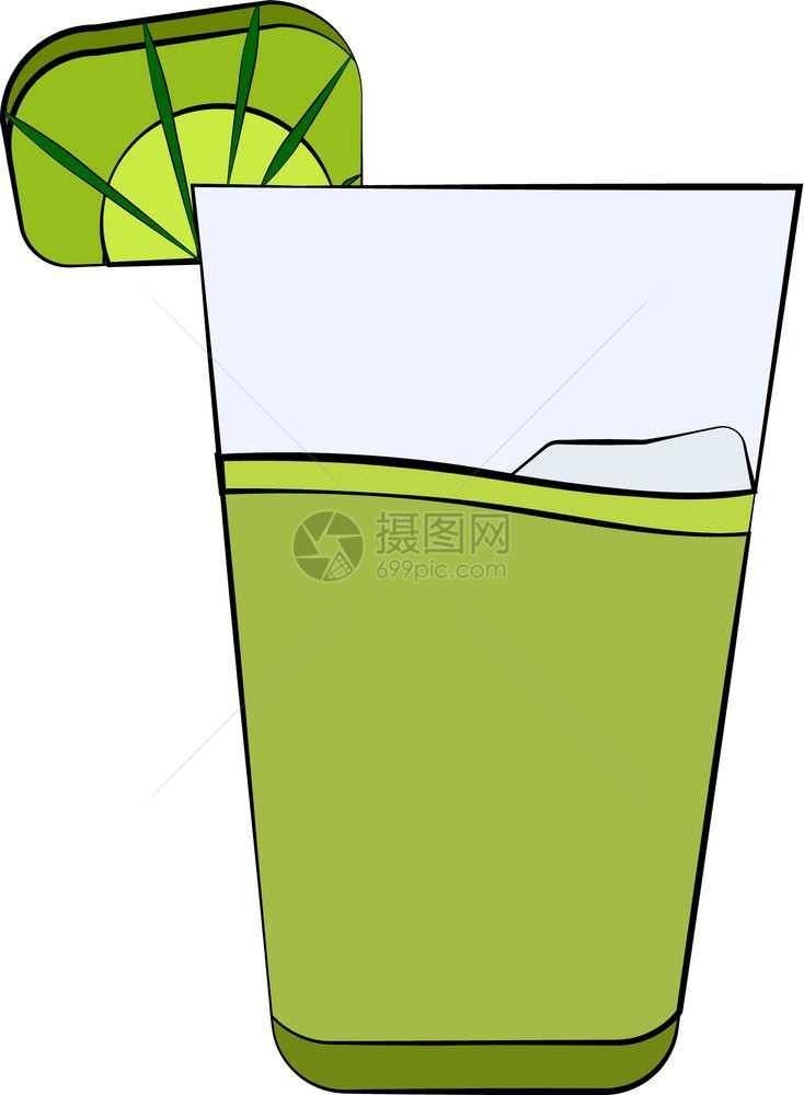 一杯绿色莫吉托饮料矢量插图图片