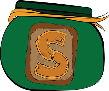 在袋式矢量彩色绘画或插图前一个圆形绿色钱包上面有黄丝带和硬币符号背景图片