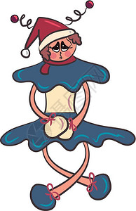一个面带圣诞树帽和蓝色着装矢量彩绘画或插图的悲伤洋娃图片