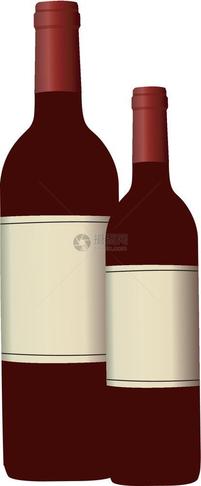 一套两瓶红葡萄酒准备用于矢量彩色绘画或插图图片