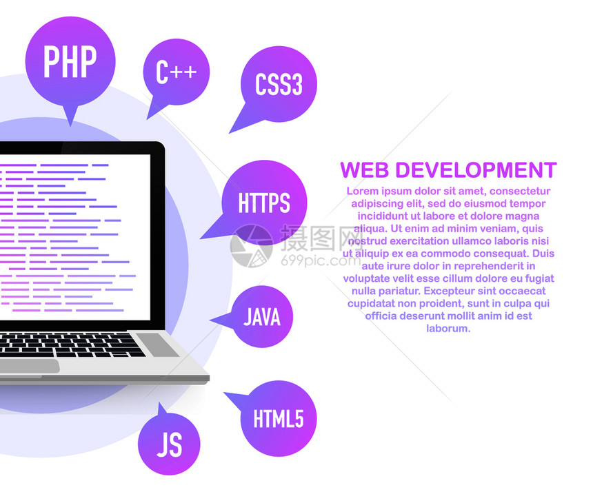 编程网络开发概念笔记本电脑屏幕代码矢量库存图解图片