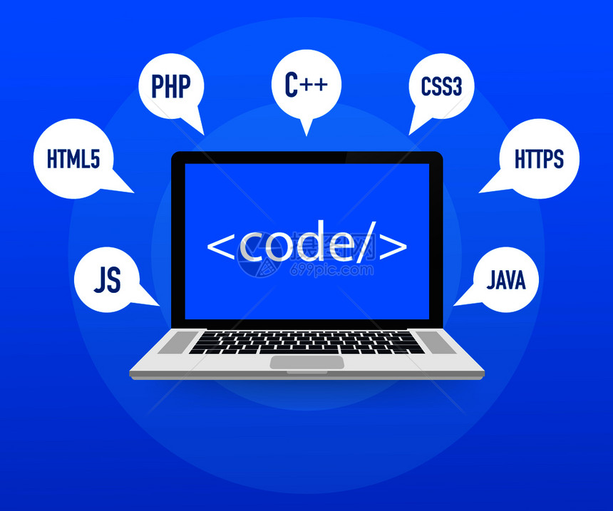 编程网络开发概念笔记本电脑屏幕代码矢量库存图解图片
