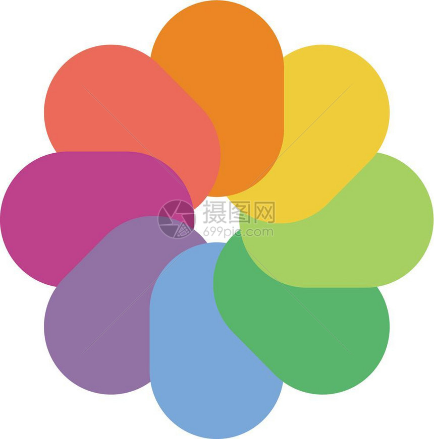 彩虹色调板以花瓣朵为形状矢量颜色绘制或插图图片