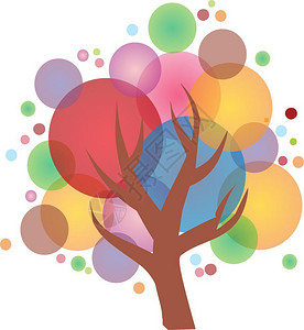 以多彩的泡制成美丽树创造光辉快乐的庆典矢量彩色绘画或插图图片