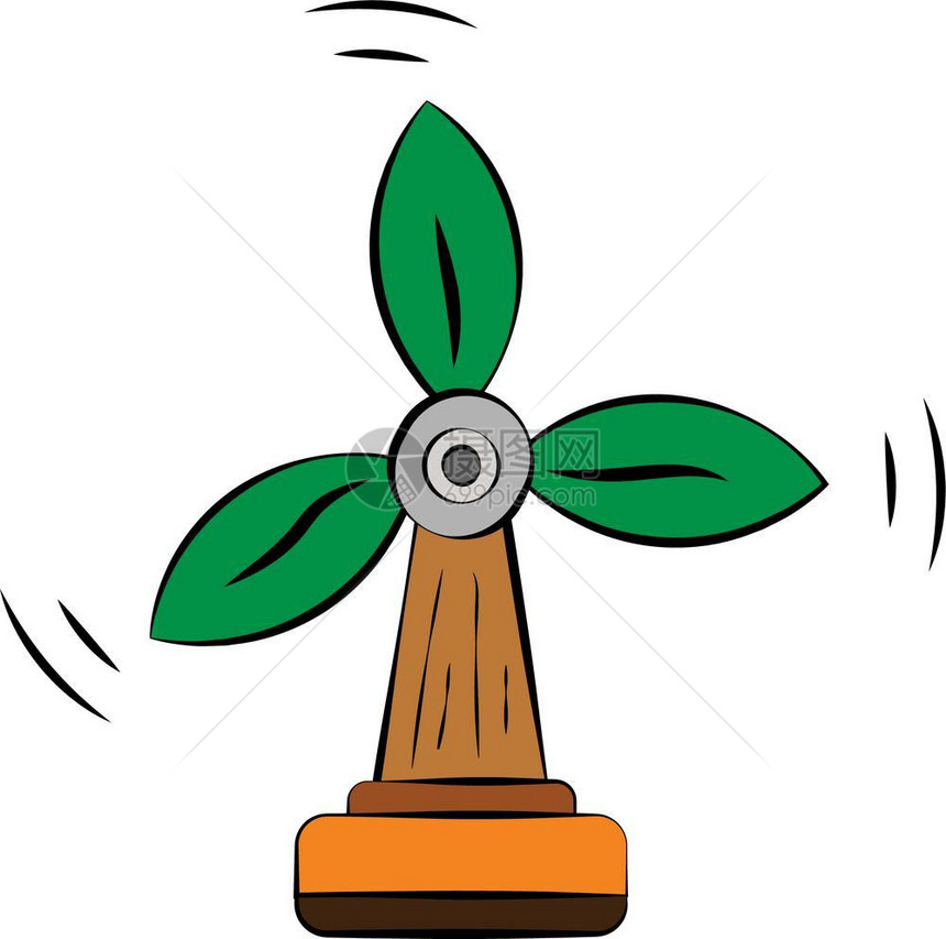 一棵风车形树有三只手臂看上去绿色叶子将空气描述为可再生能源矢量的彩色图画或插图片