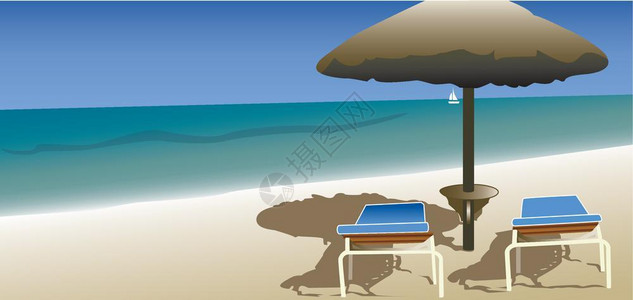 沙滩上的休闲椅矢量插画图片