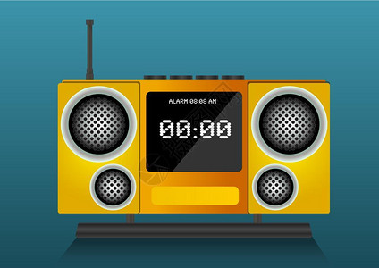 收音机数显时钟黄钟收音机矢量插图插画