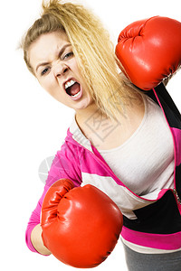 穿着红色拳击手套打架斗身穿拳击手套的愤怒女穿着拳击手套的愤怒女图片