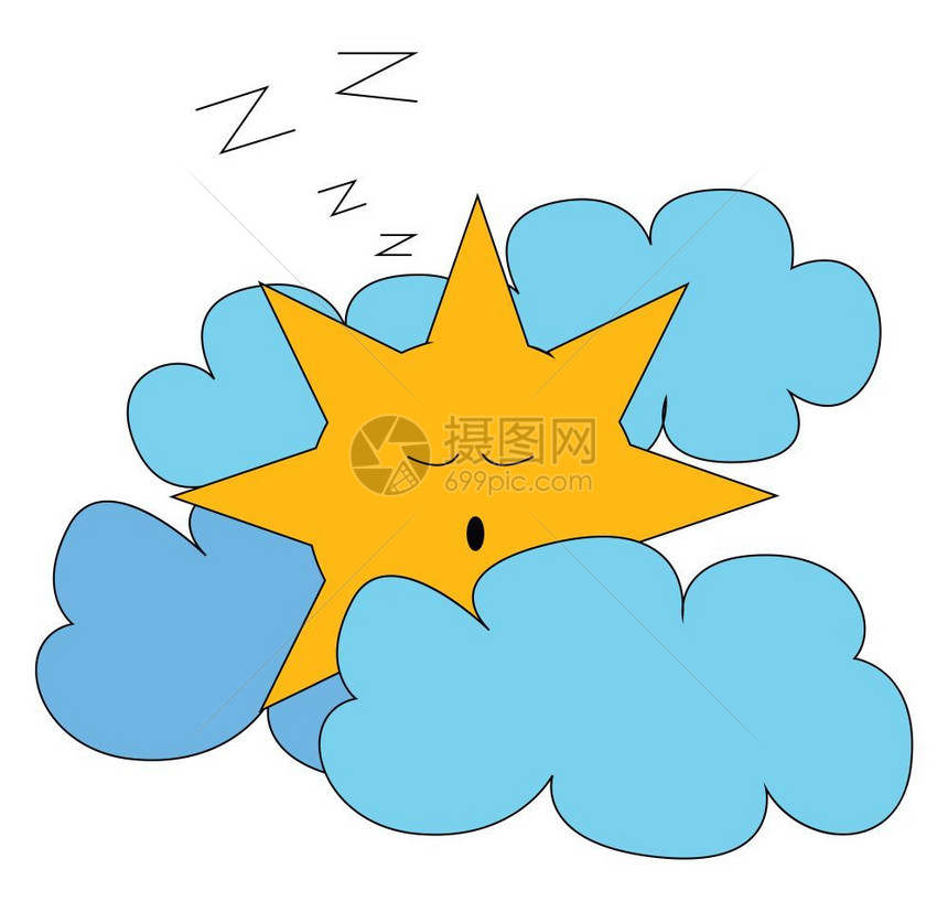 卡通云层里睡觉的可爱太阳矢量元素图片
