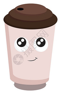 加冰饮料粉红色咖啡杯面部大眼睛微笑的嘴唇棕色盖子草洞矢量彩色画或插图插画