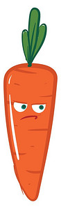 橙色愤怒的胡萝卜绿色叶子向量彩色画或插图图片