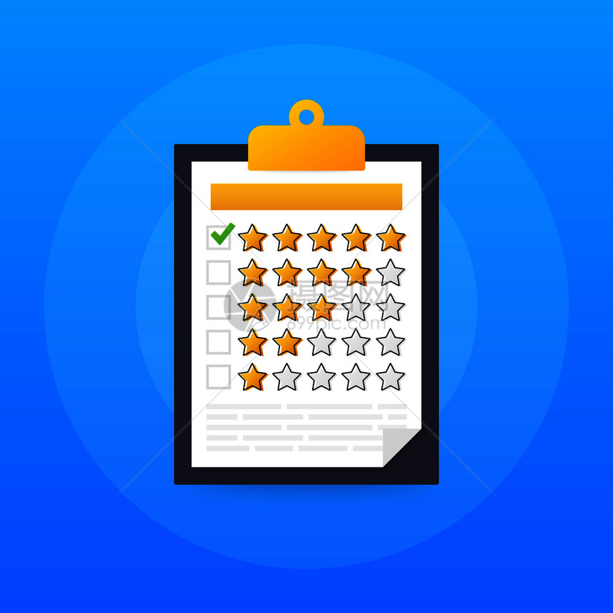填充表格在线调查核对表选择评分星给客户服务评级矢量存插图图片