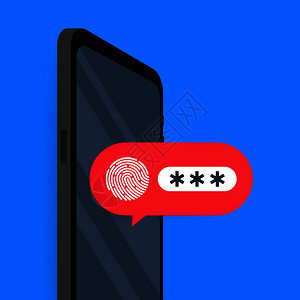 指纹解锁手机移动电话解锁通知按钮和密码字段矢量智能手机安全概念用户授权病媒库存图示插画