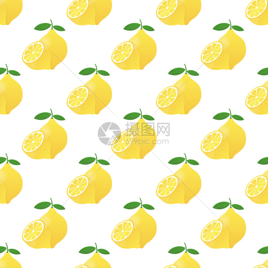 柠檬图案黄色矢量插图孤立在白色背景上图片