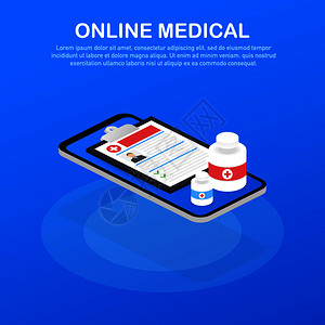 在线医学概念横幅带有人物可用于网络横幅信息图英雄像矢量储示背景图片