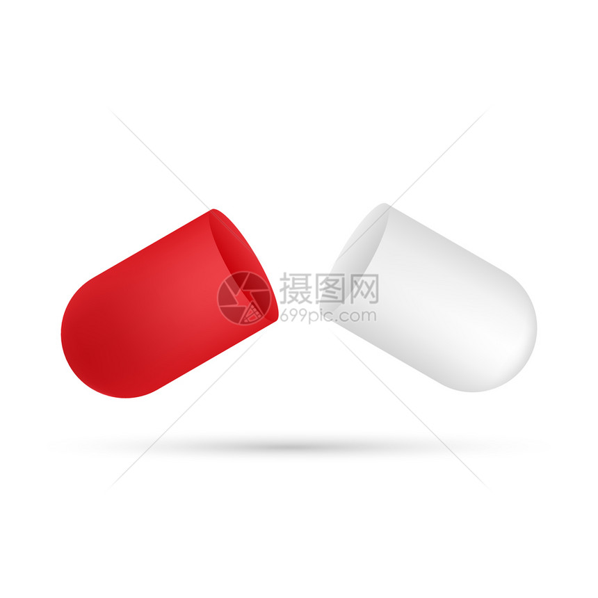 Capsule药丸从开放医疗舱喷洒的小球矢量图解图片