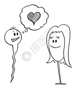 卡通心脏矢量卡通插图绘制人类精子或的概念插图表明他爱卵子或蛋并带有心脏符号插画