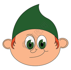一个小丑矮人绿眼睛戴着帽子眼镜矢量彩色画或插图图片