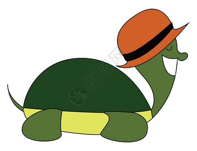 带大橙色帽子和笑脸矢量彩色绘画或插图的酷乌龟图片