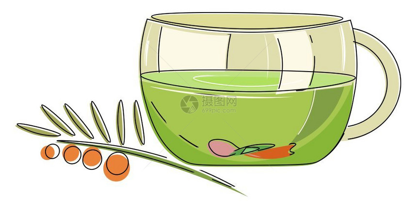 卡通绿色茶杯矢量插图图片