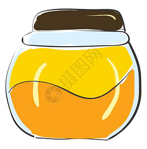 卡通黄色蜂蜜罐矢量插图图片