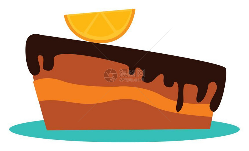 一个小柠檬蛋糕带有巧克力奶油矢量彩色图画或插图片