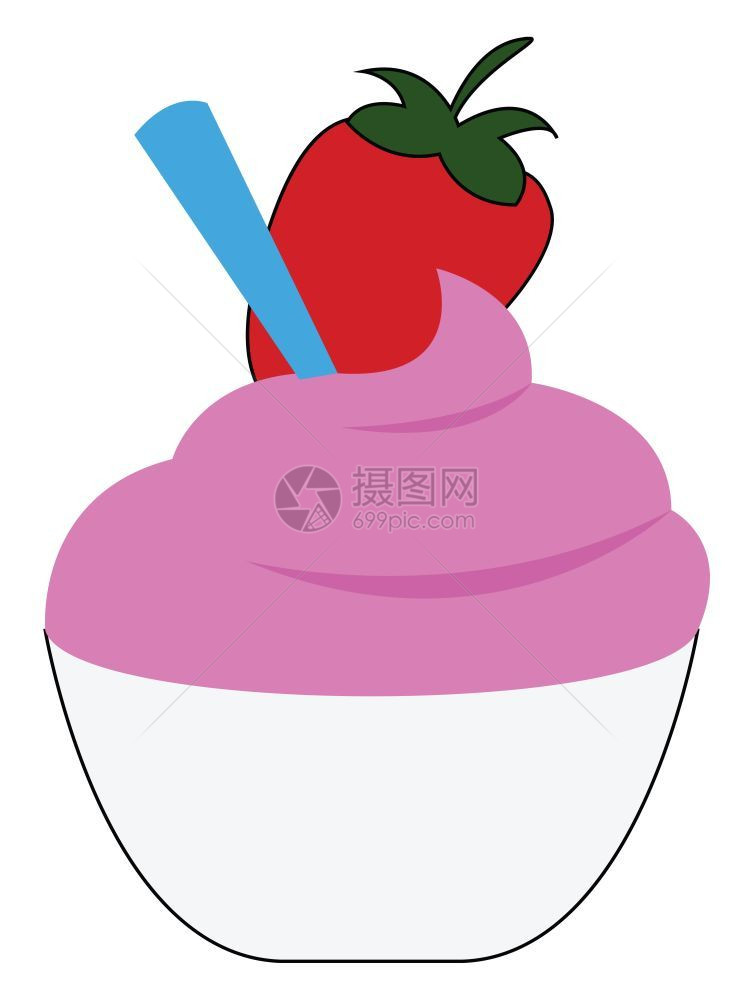 粉红色小冰淇淋配有红樱桃矢量颜色图画或插图片