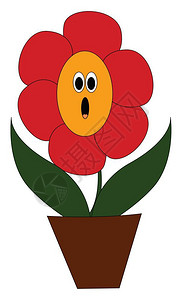 卡通矢量花盆里的红色小花朵图片