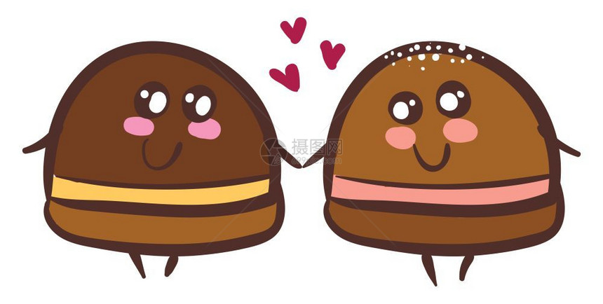 两个甜巧克力松露手握在爱的矢量彩色绘画或插图中图片