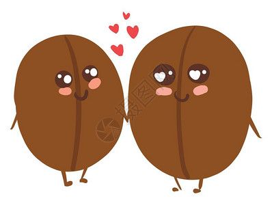 彩色巧克力豆两个可爱咖啡豆的情手持控矢量的彩色画或插图插画