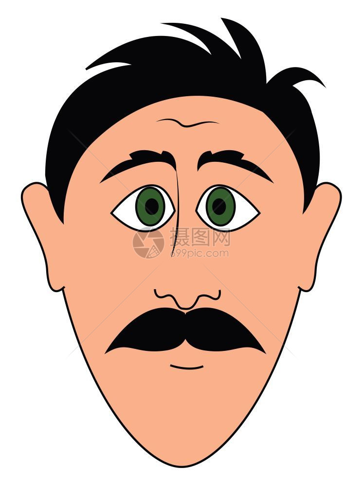 一个长着大胡子和绿眼睛的男彩色绘画或插图图片