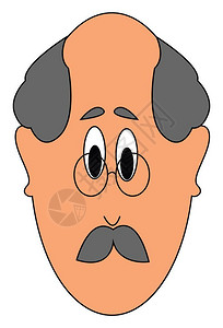 一张长着灰色头发的老人脸身着斑纹矢量颜色图画或插图片