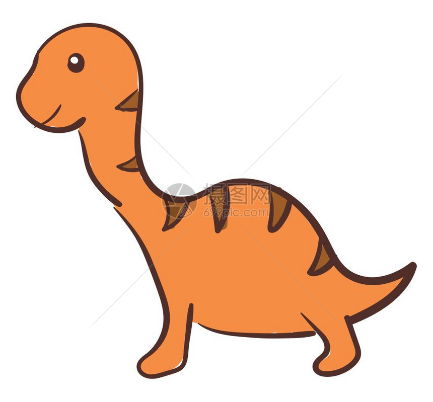 橙色的小可爱恐龙是非常年轻的矢量颜色图画或插图片