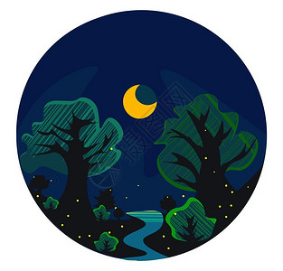 夜晚森林矢量背景插画图片