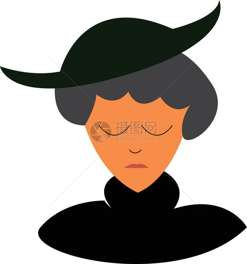 一个穿着传统黑衣和帽子矢量彩色绘画或插图的可悲老女人图片