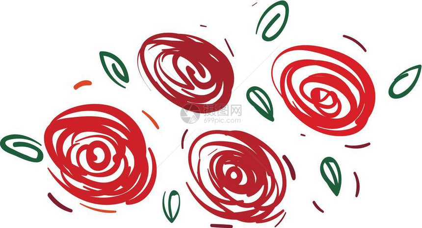 卡通矢量手绘美丽的红玫瑰图片
