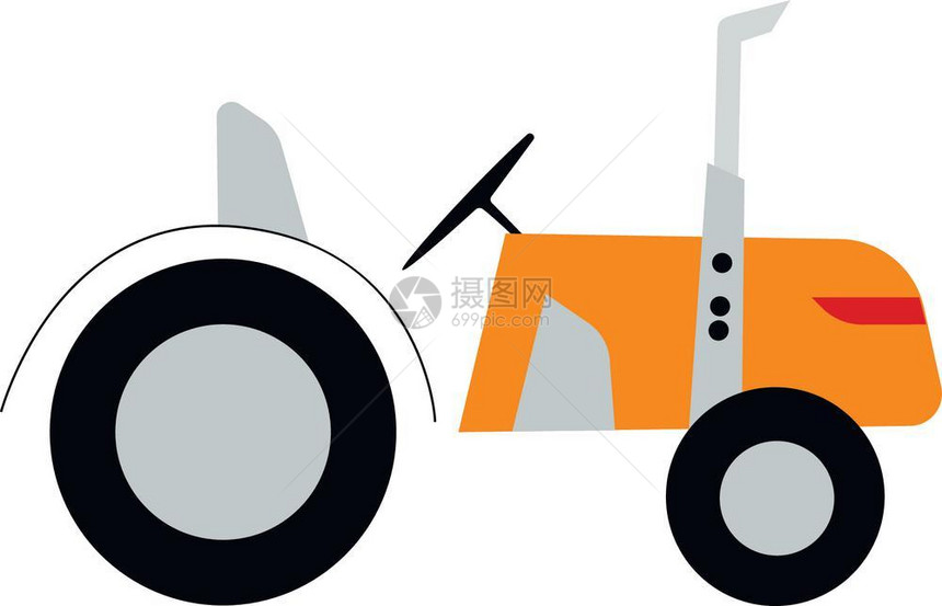 橙色拖拉机带有驾驶座椅和排气矢量彩色图画或插图片