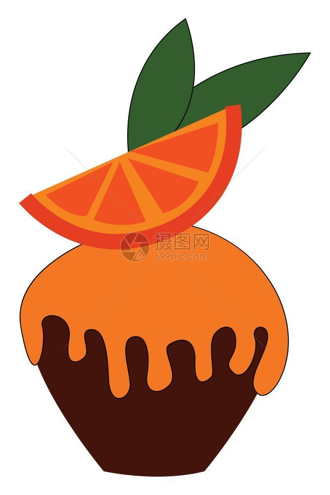 纸杯蛋糕加橙色口味滴液上面加橙色派矢量彩色图画或插图片