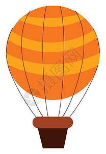 棕色框附在大球形橙色降落伞上带有黄矢量颜色图或插图片